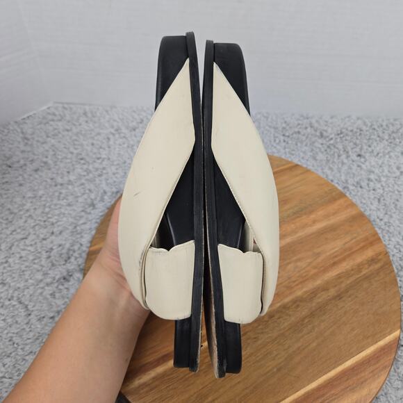 Emme Parsons Womens 38 Folded Slide White Black Leather Crossover Daily Sandals - Picture 6 of 11